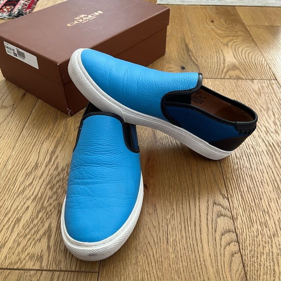 Coach Men’s Union Slip On Sneakers Azure Blue Leather Limited w/ Box - Size 10 - Picture 4 of 14